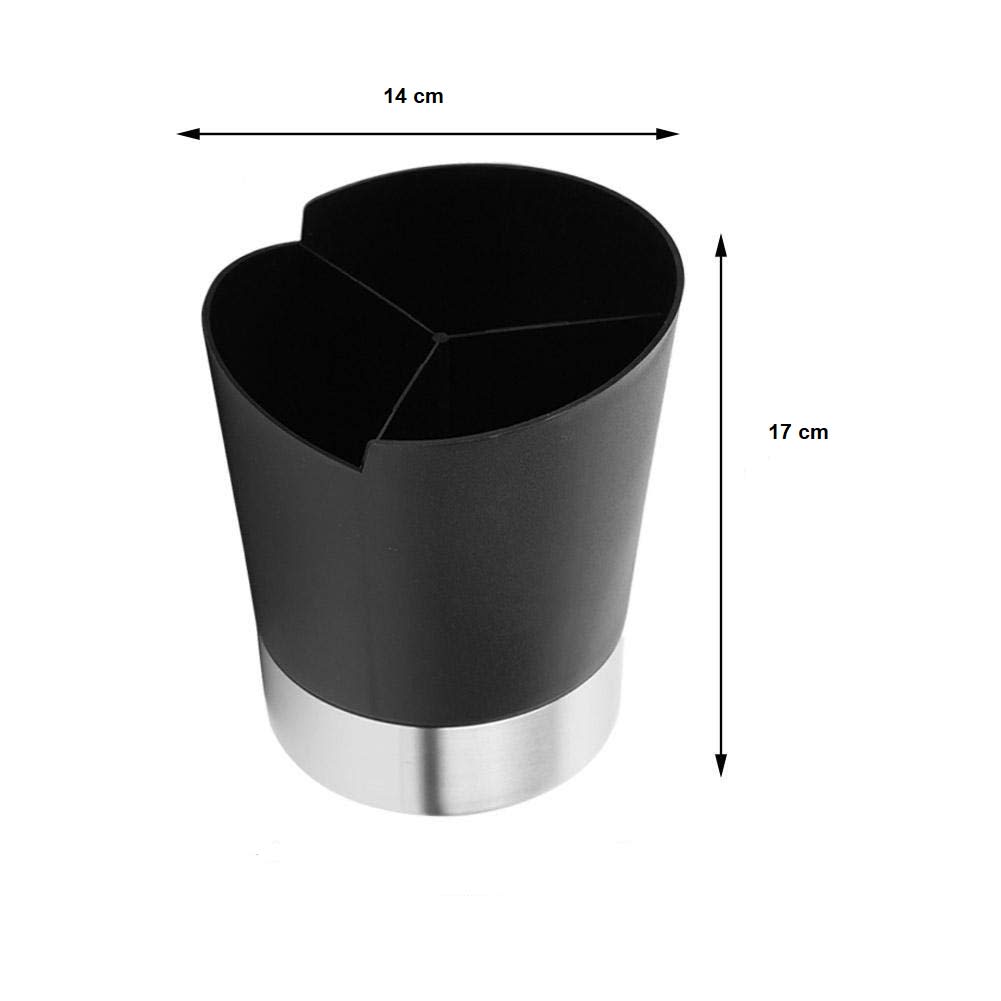 Plastic Straw + Cutlery Holder 3 Compartments with SS Base - Black — view 2
