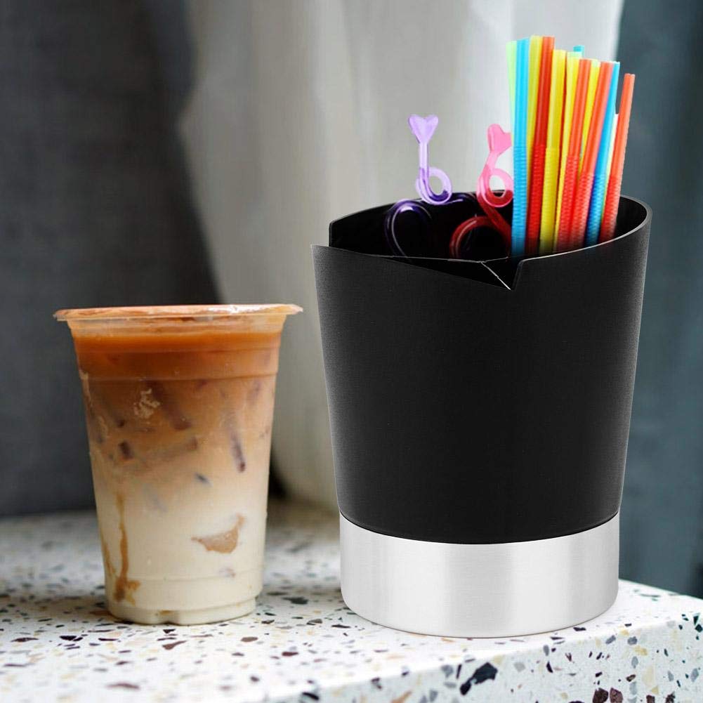 Plastic Straw + Cutlery Holder 3 Compartments with SS Base - Black — view 4