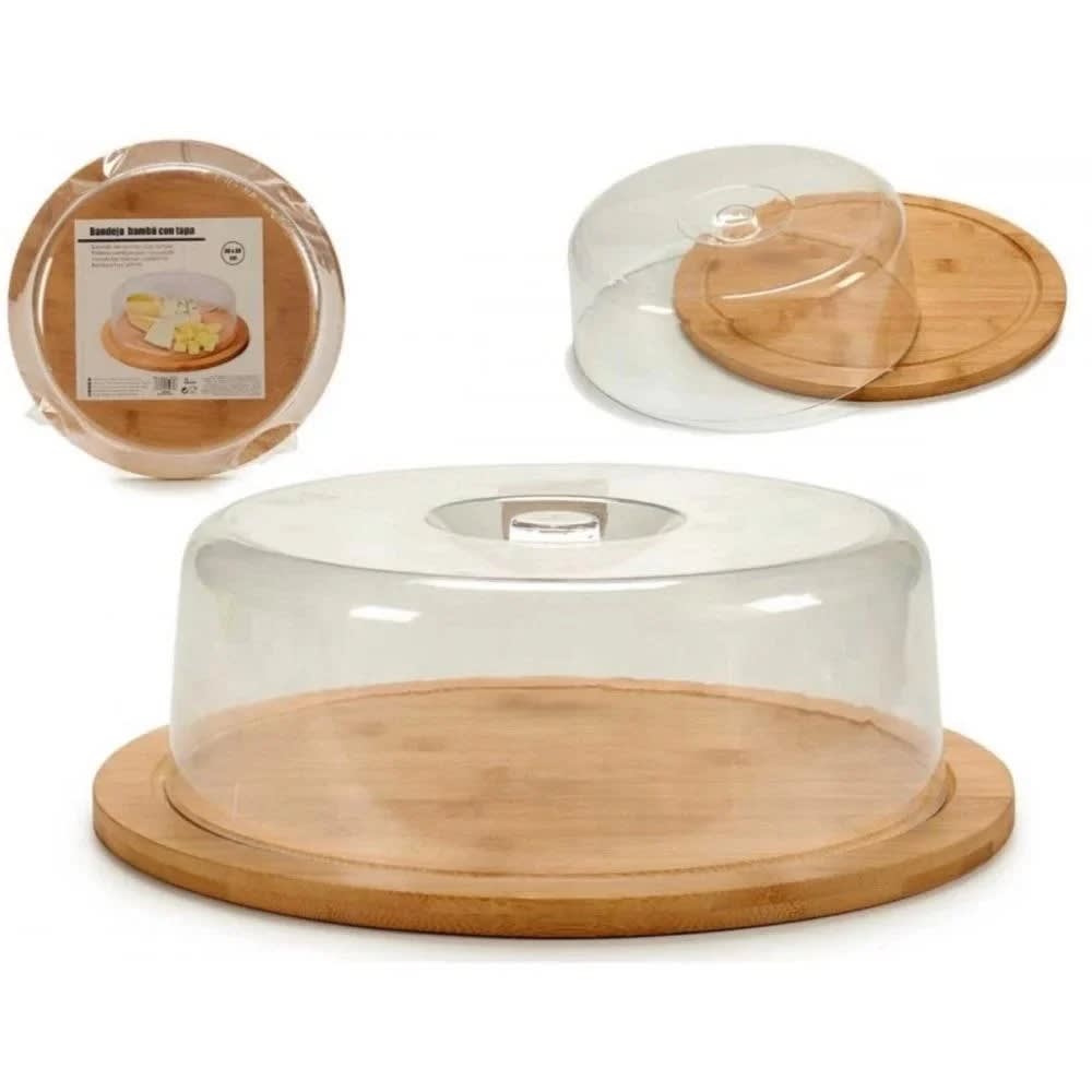 Wooden Bamboo Round Food Tray with Acrylic Lid — view 4