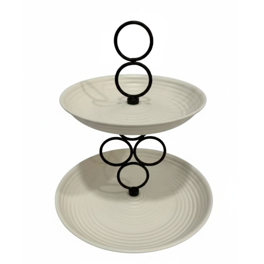 Removable 2 Layers Buffet Metal Tray - White