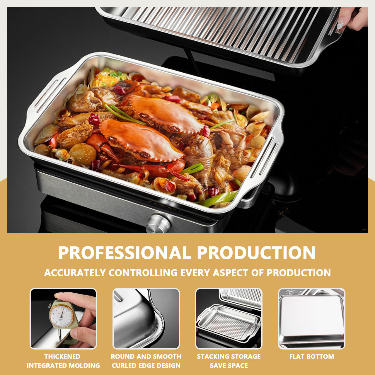 SS Baking Tray with Side Ears & Top PC Cover - 40x30cm — view 7