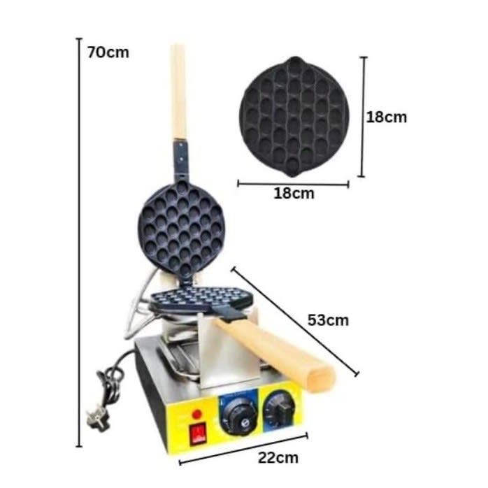 Electric Round Rotating Bubble Waffler Maker with Long Wooden Handle — view 2