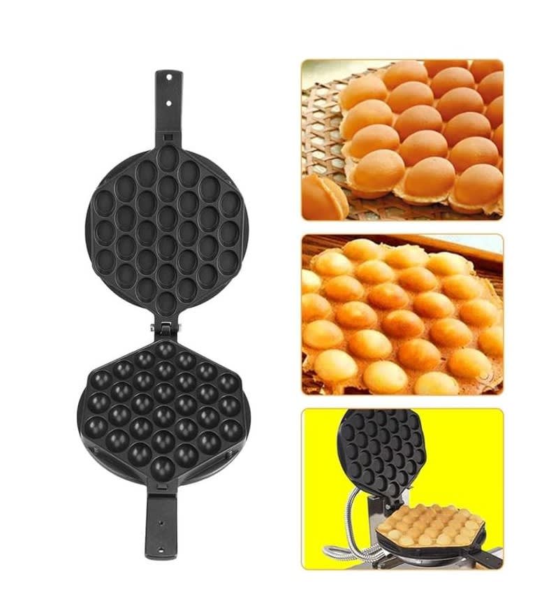 Electric Round Rotating Bubble Waffler Maker with Long Wooden Handle — view 3