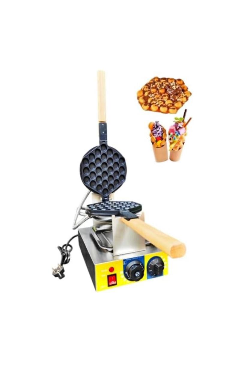 Electric Round Rotating Bubble Waffler Maker with Long Wooden Handle — view 5