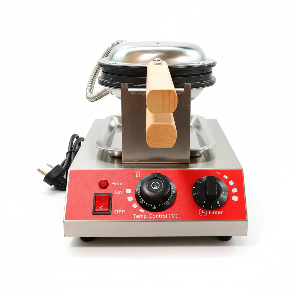 Electric Round Rotating Waffler Maker with Long Wooden Handle