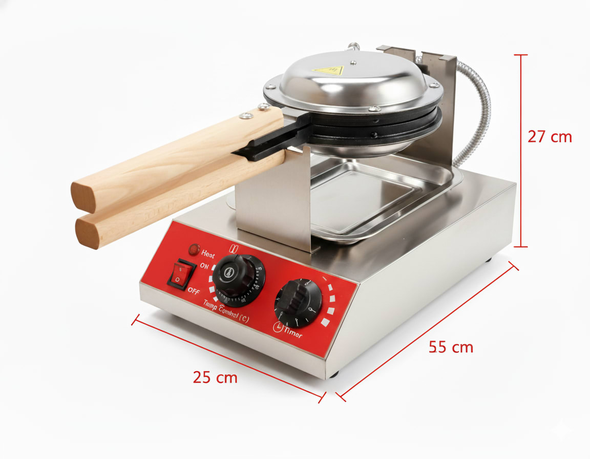 Electric Round Rotating Waffler Maker with Long Wooden Handle — view 2