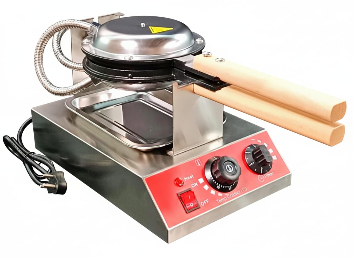 Electric Round Rotating Waffler Maker with Long Wooden Handle — view 5