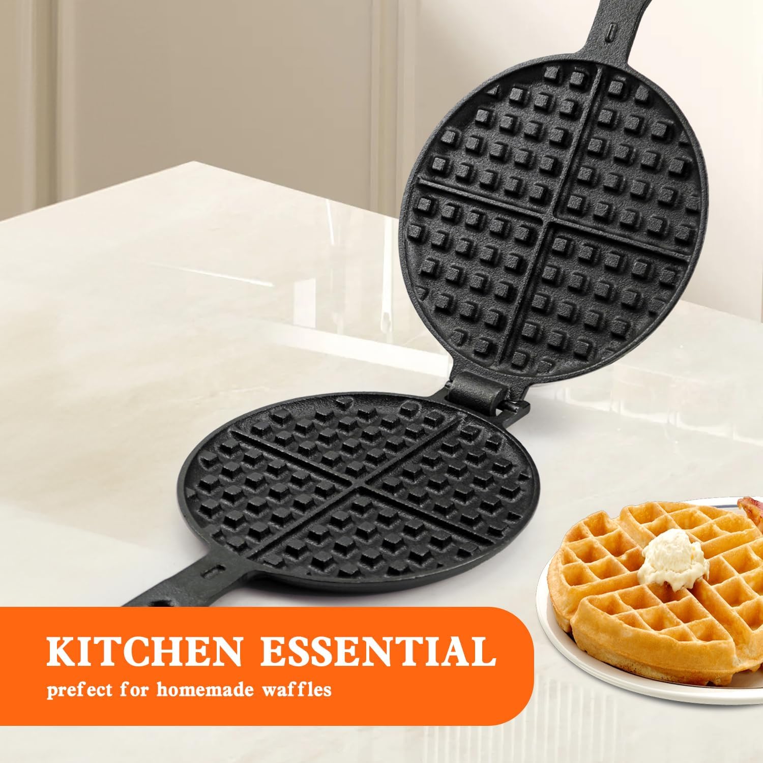 Spares for Gas Round Rotating Waffle Maker with Long Wooden Handle - Up + Down Plate — view 3