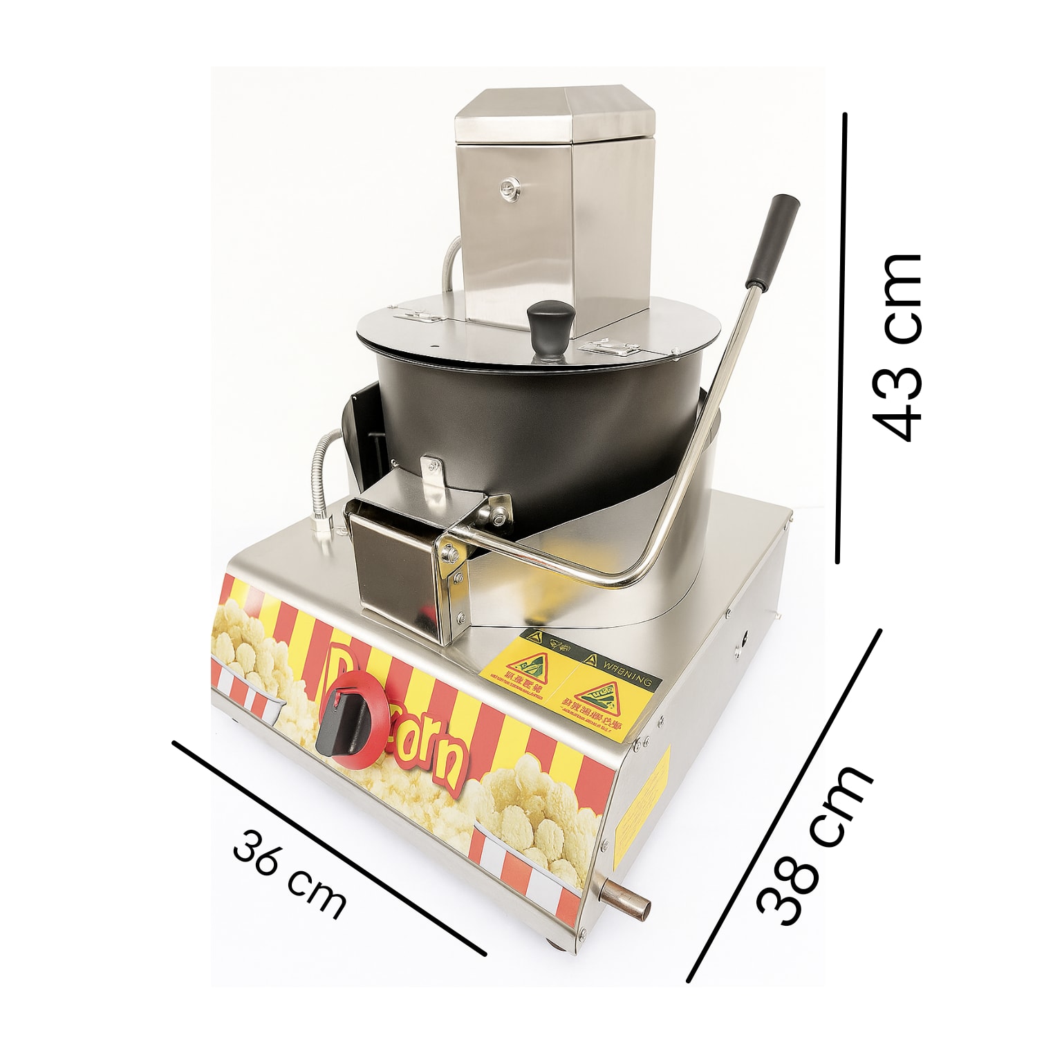 Gas Manual Table Top Popcorn Machine with 12v Battery for Auto Rotation - SS Body — view 2