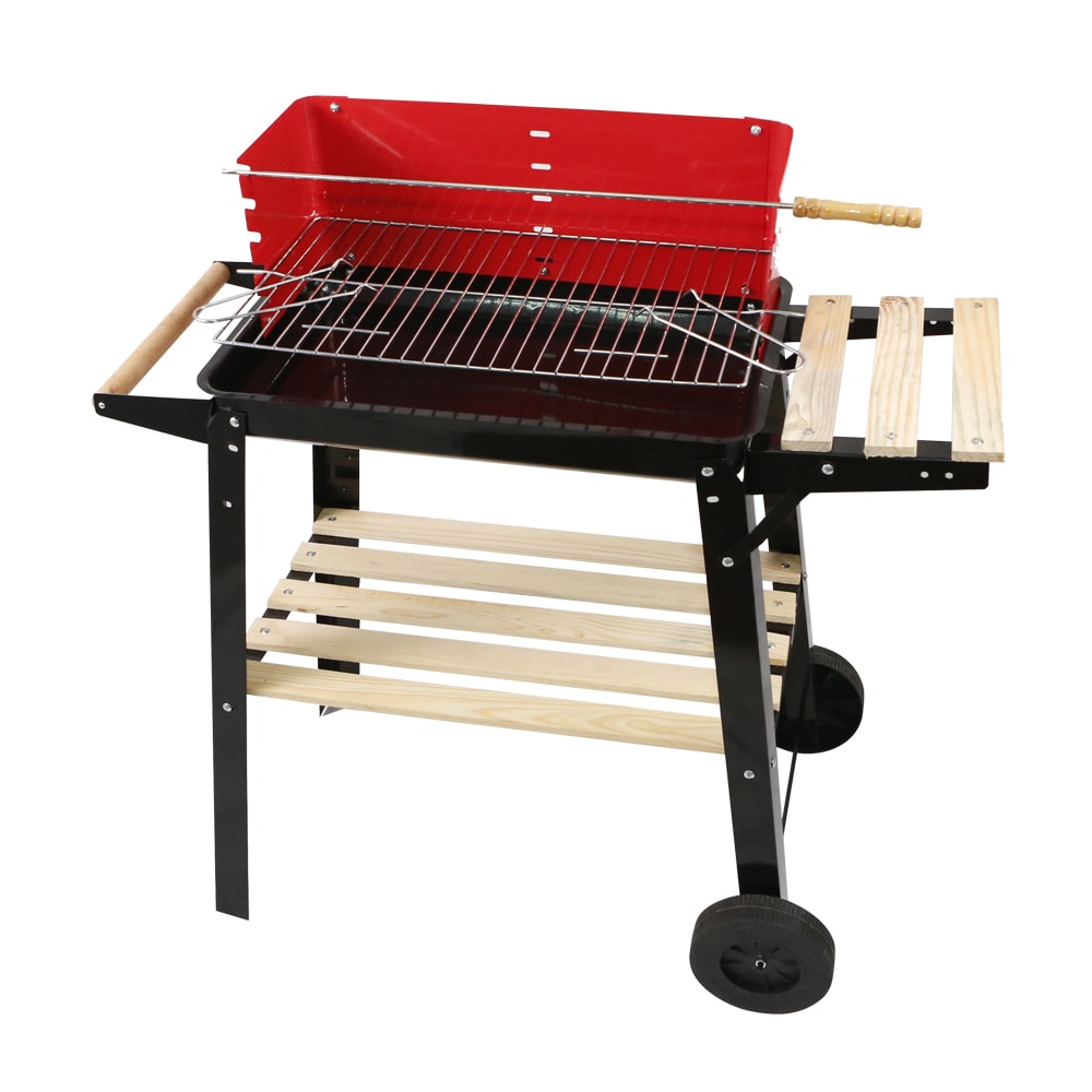 MS Red Top Rectangle Barbeque Grill with Stand & Wheels