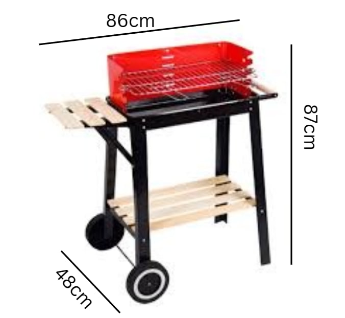 MS Red Top Rectangle Barbeque Grill with Stand & Wheels — view 2