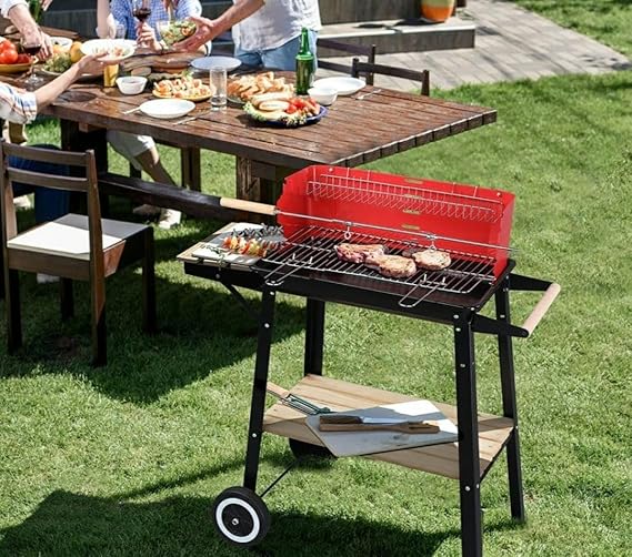 MS Red Top Rectangle Barbeque Grill with Stand & Wheels — view 4
