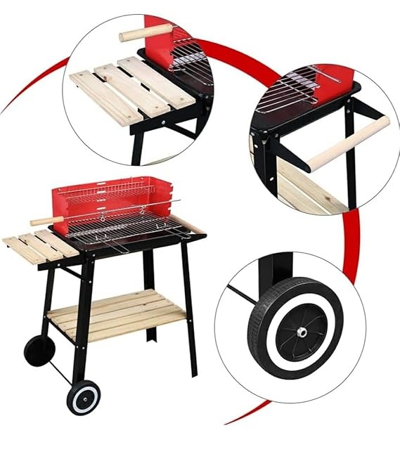 MS Red Top Rectangle Barbeque Grill with Stand & Wheels — view 6