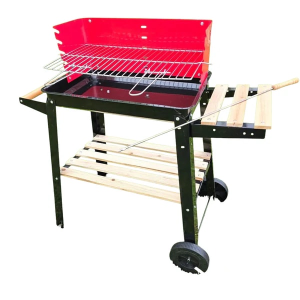 MS Red Top Rectangle Barbeque Grill with Stand & Wheels — view 7