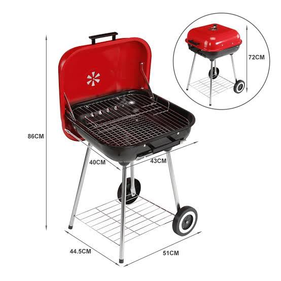 MS Red Top Square Barbeque Grill with Stand & Wheels (45x62cm) — view 2
