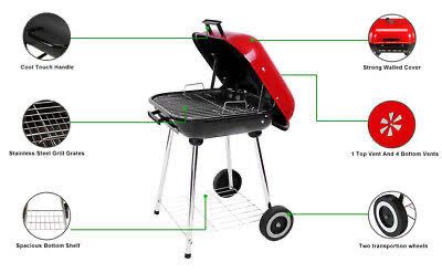 MS Red Top Square Barbeque Grill with Stand & Wheels (45x62cm) — view 3