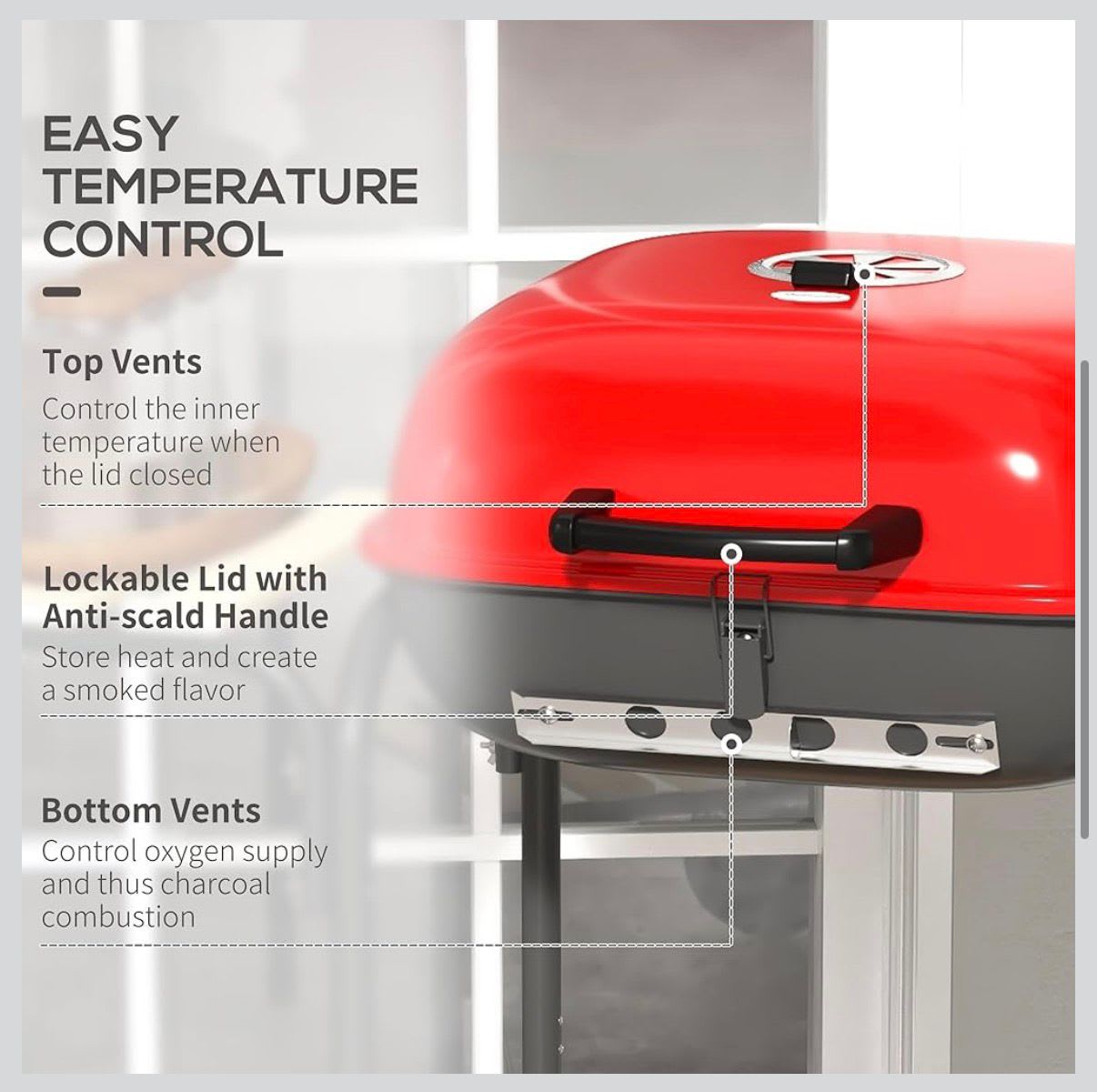MS Red Top Square Barbeque Grill with Stand & Wheels (45x62cm) — view 4