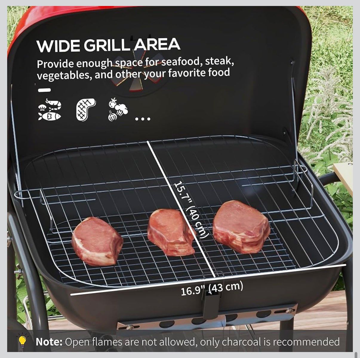 MS Red Top Square Barbeque Grill with Stand & Wheels (45x62cm) — view 5