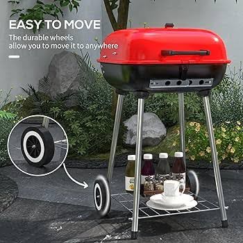 MS Red Top Square Barbeque Grill with Stand & Wheels (45x62cm) — view 6