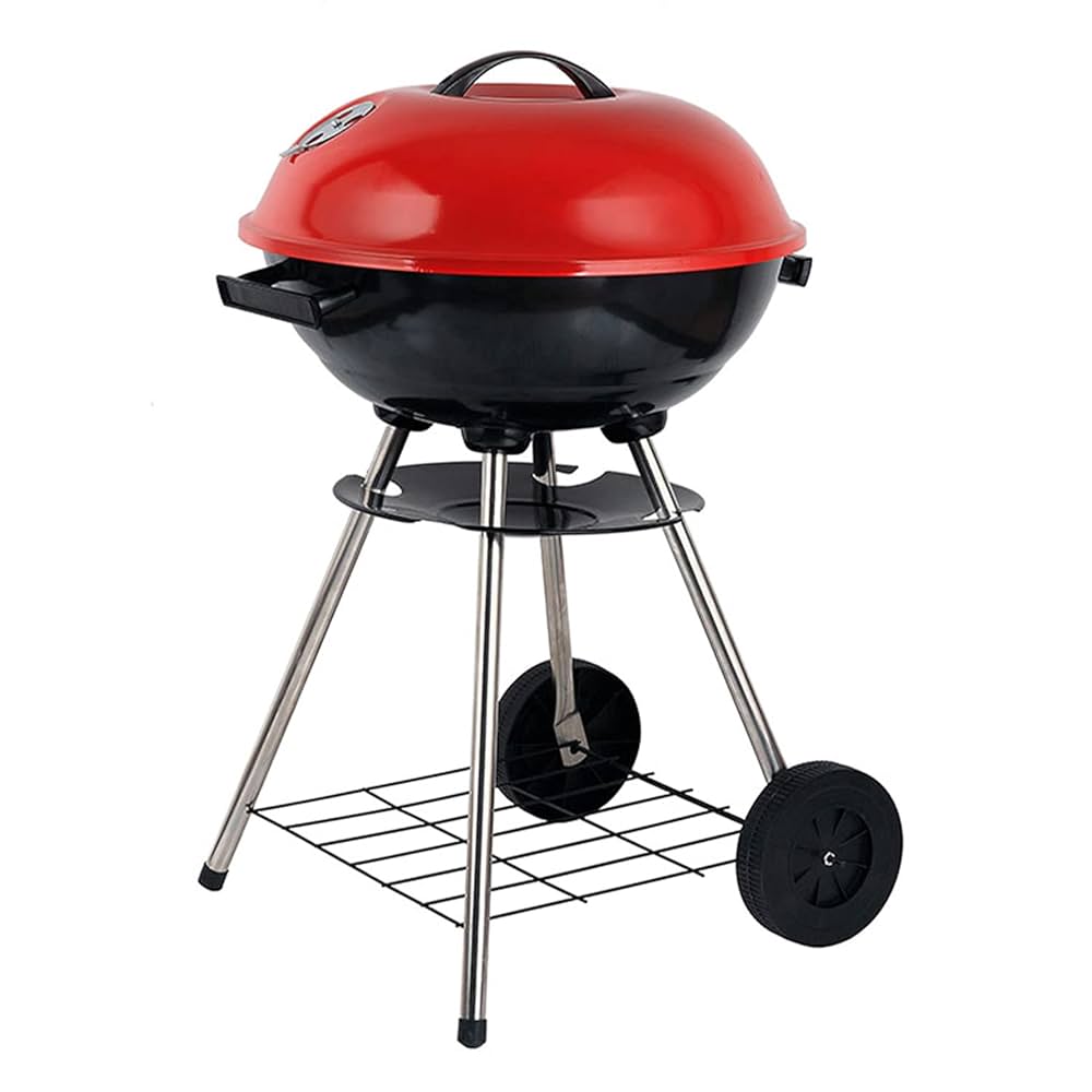 MS Red Top Round Barbeque Grill with Stand & Wheels (Grill Area: 43cm Diameter - Big)