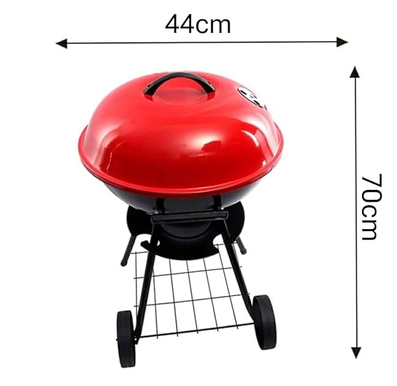 MS Red Top Round Barbeque Grill with Stand & Wheels (Grill Area: 43cm Diameter - Big) — view 2