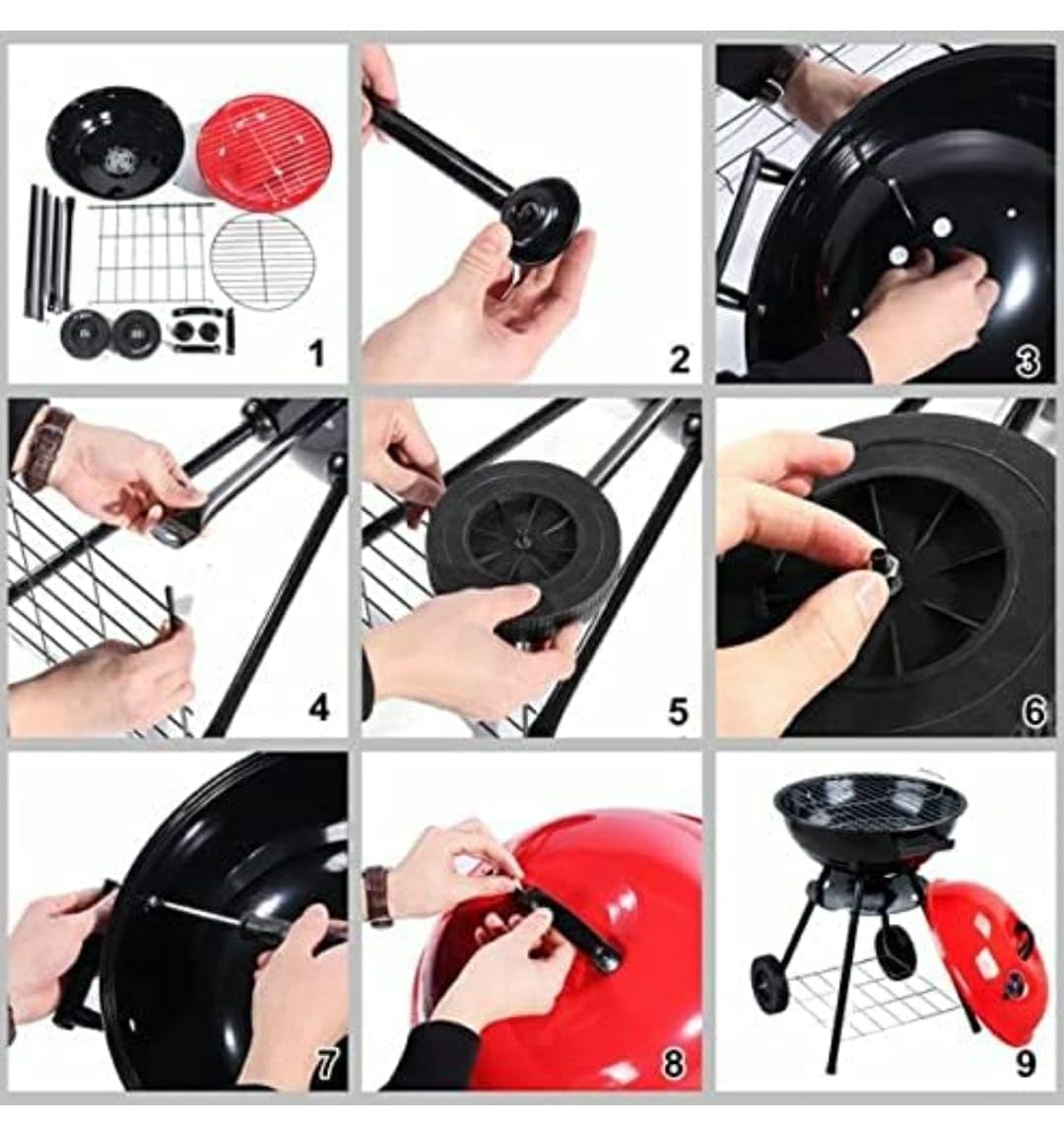 MS Red Top Round Barbeque Grill with Stand & Wheels (Grill Area: 43cm Diameter - Big) — view 5