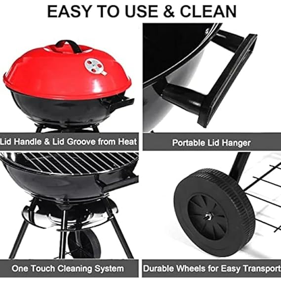 MS Red Top Round Barbeque Grill with Stand & Wheels (Grill Area: 43cm Diameter - Big) — view 7