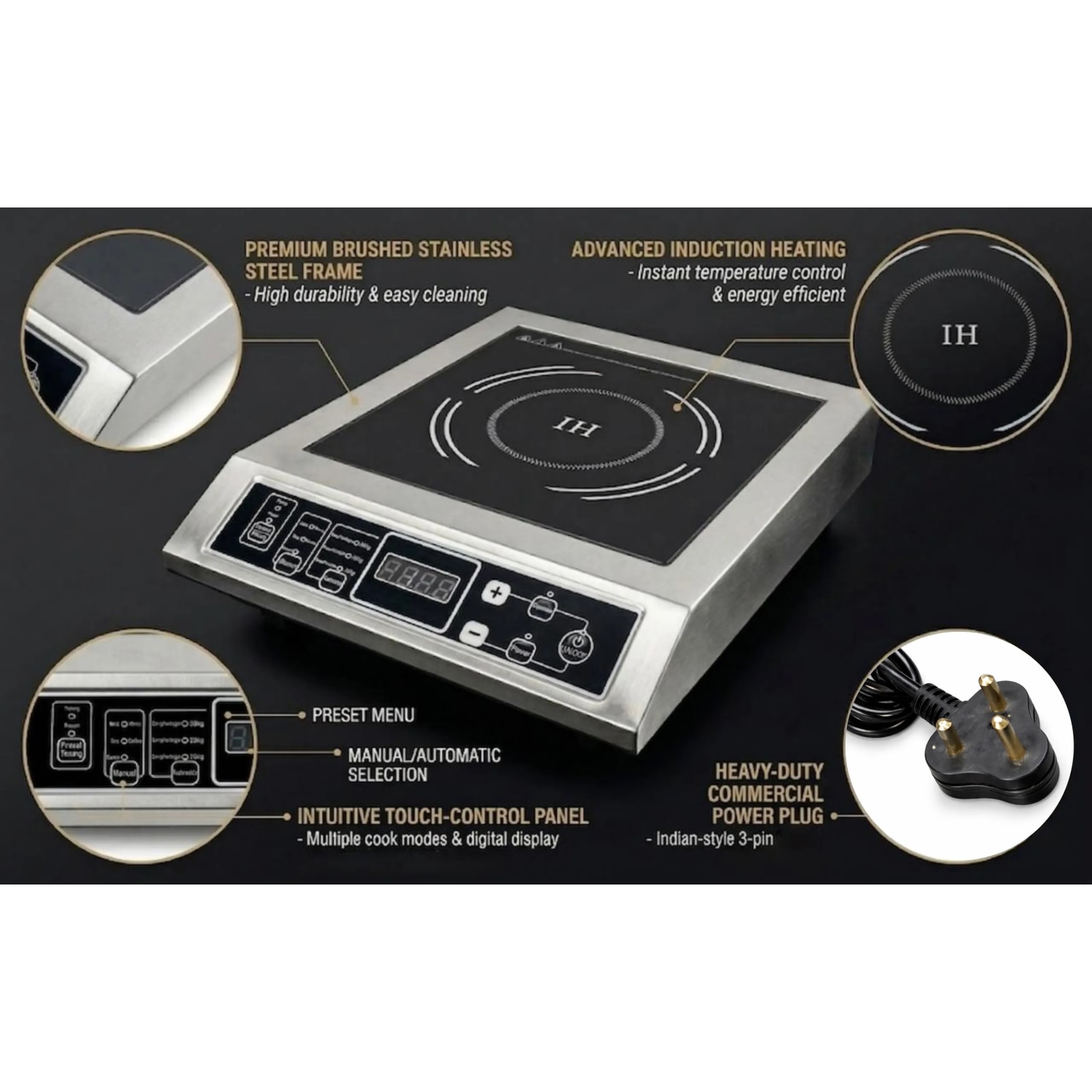 Eco Induction - 3000W | Square | Flat Base | Switch Model — view 4
