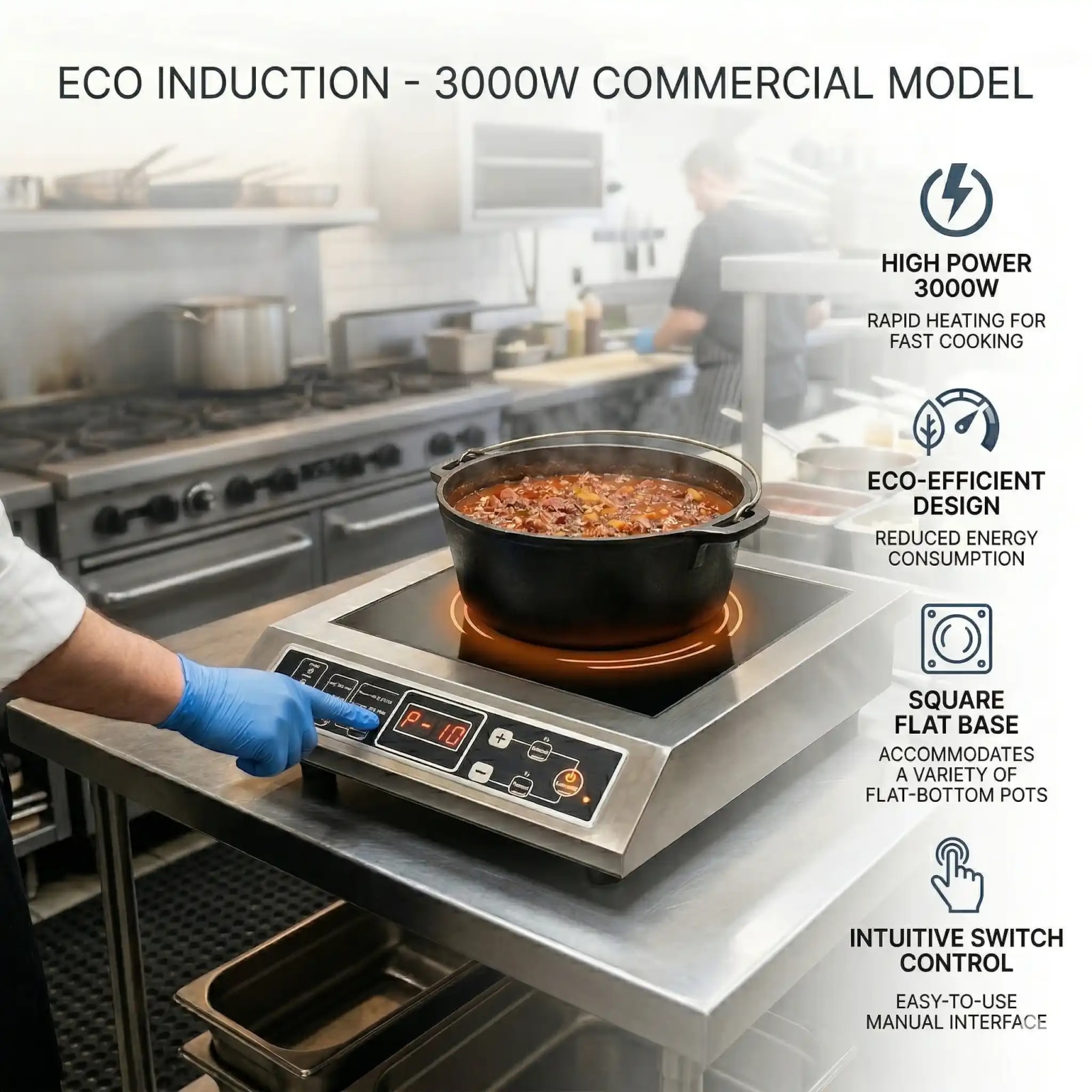 Eco Induction - 3000W | Square | Flat Base | Switch Model — view 5