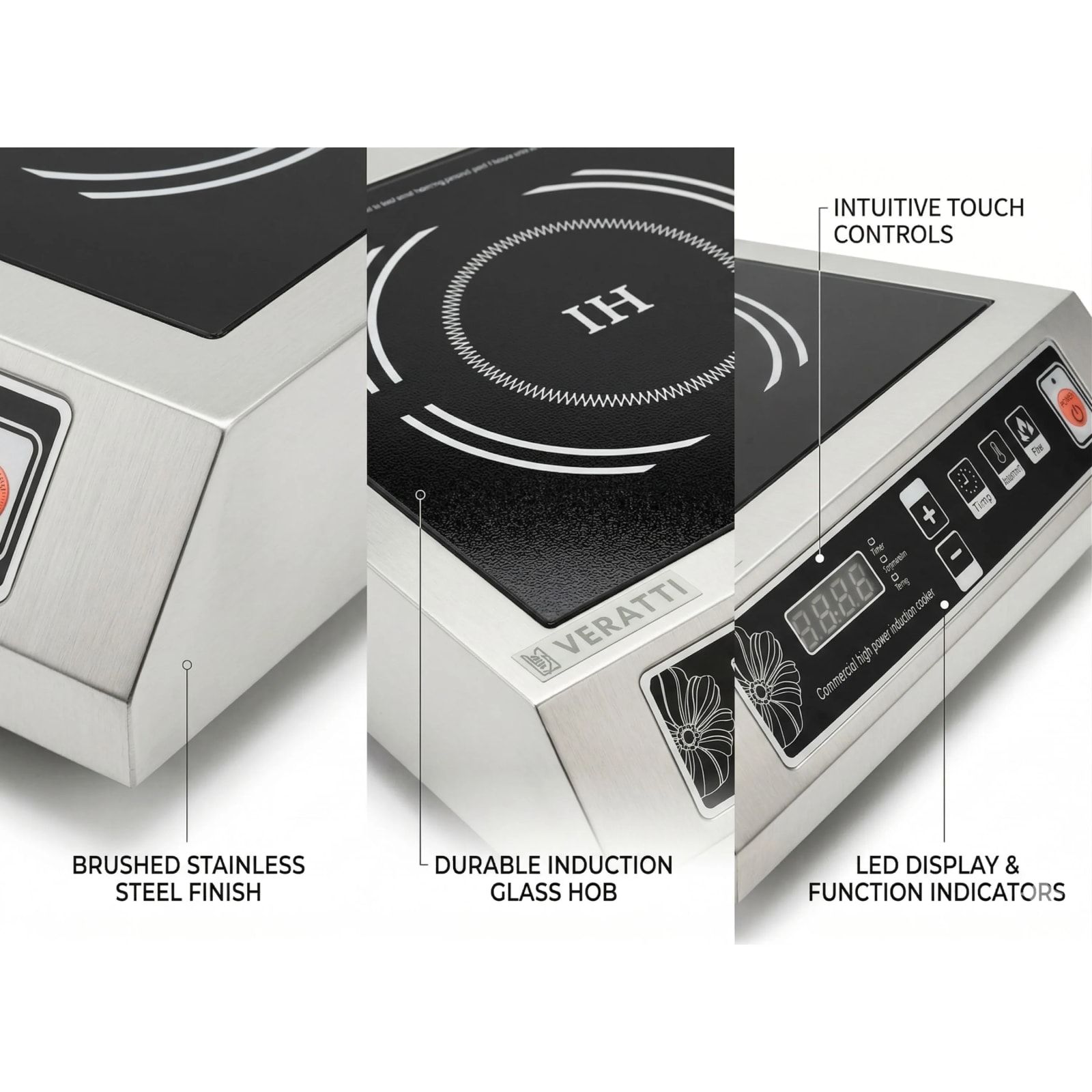 Veratti Full SS Premium Induction - K1 | 3500W | Square | Flat Base | Switch Model — view 4