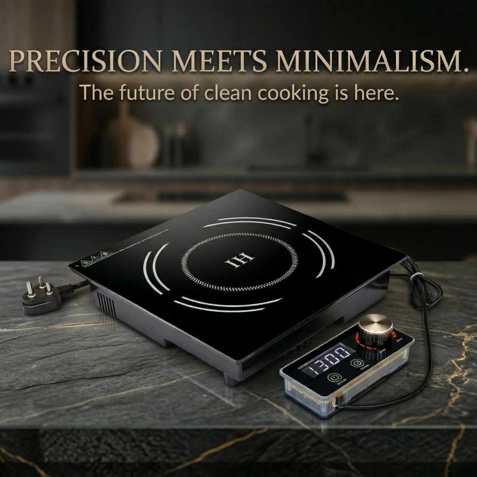 Veratti Full Black Body Induction - 300(C06) | 2500W | Square | Flat Base | Removable Adapter & Touchscreen + Knob Model
