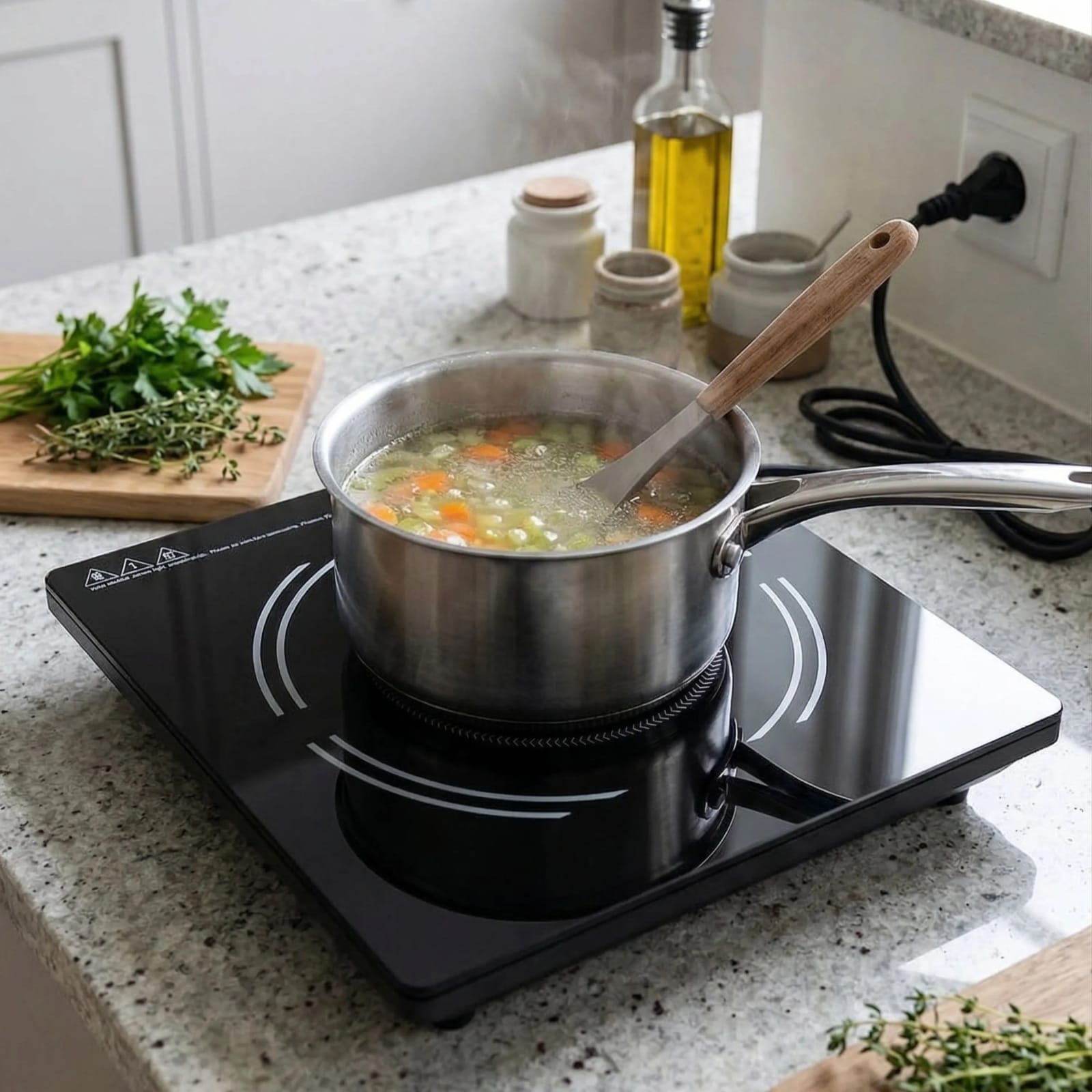 Veratti Full Black Body Induction - 300(C06) | 2500W | Square | Flat Base | Removable Adapter & Touchscreen + Knob Model — view 2
