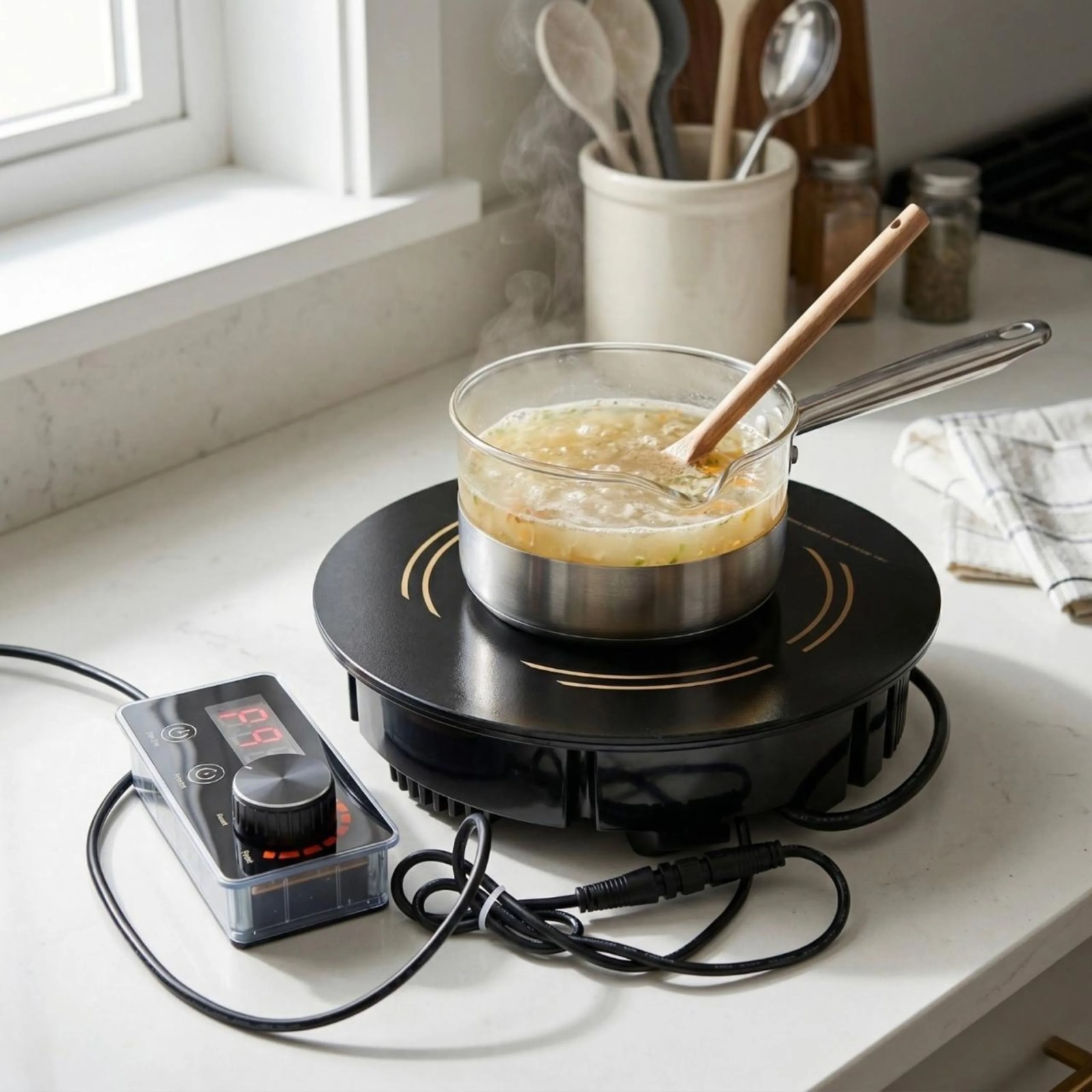 Veratti Full Black Body Induction - 288(C06) | 2500W | Round | Flat Base | Removable Adapter & Touchscreen + Knob Model — view 2