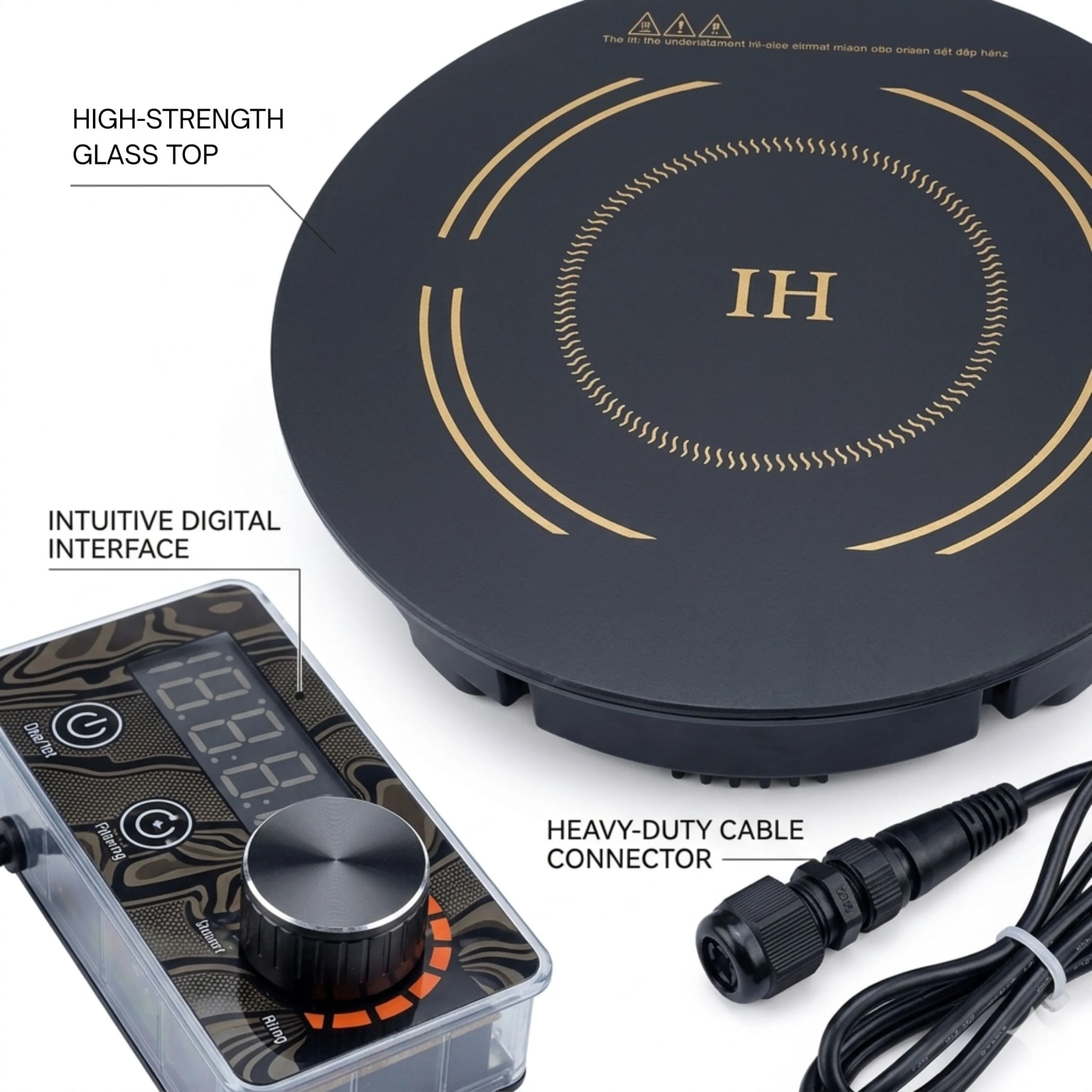 Veratti Full Black Body Induction - 288(C06) | 2500W | Round | Flat Base | Removable Adapter & Touchscreen + Knob Model — view 5