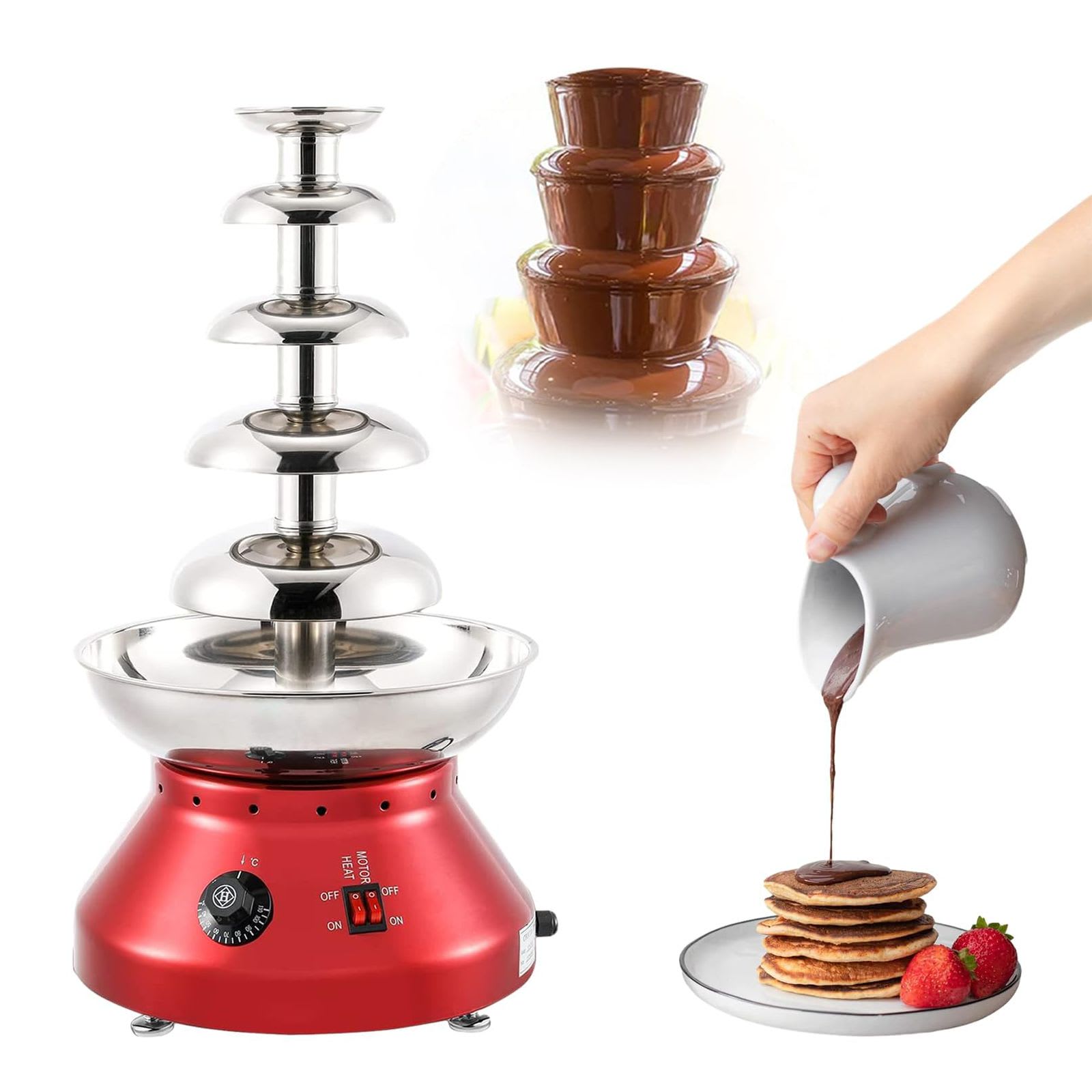 Electric SS Red Body Chocolate Fountain 5 Layers 62cm — view 3