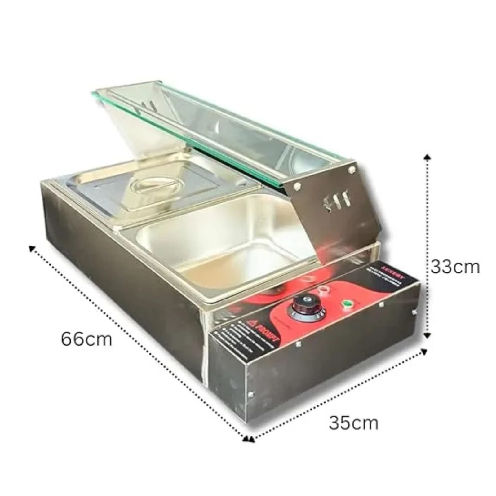 Electric Bain Marie with Glass - 2 Compartments (2 GN Pans of 1/2 100mm ~ 5.5L/Pan) — view 2