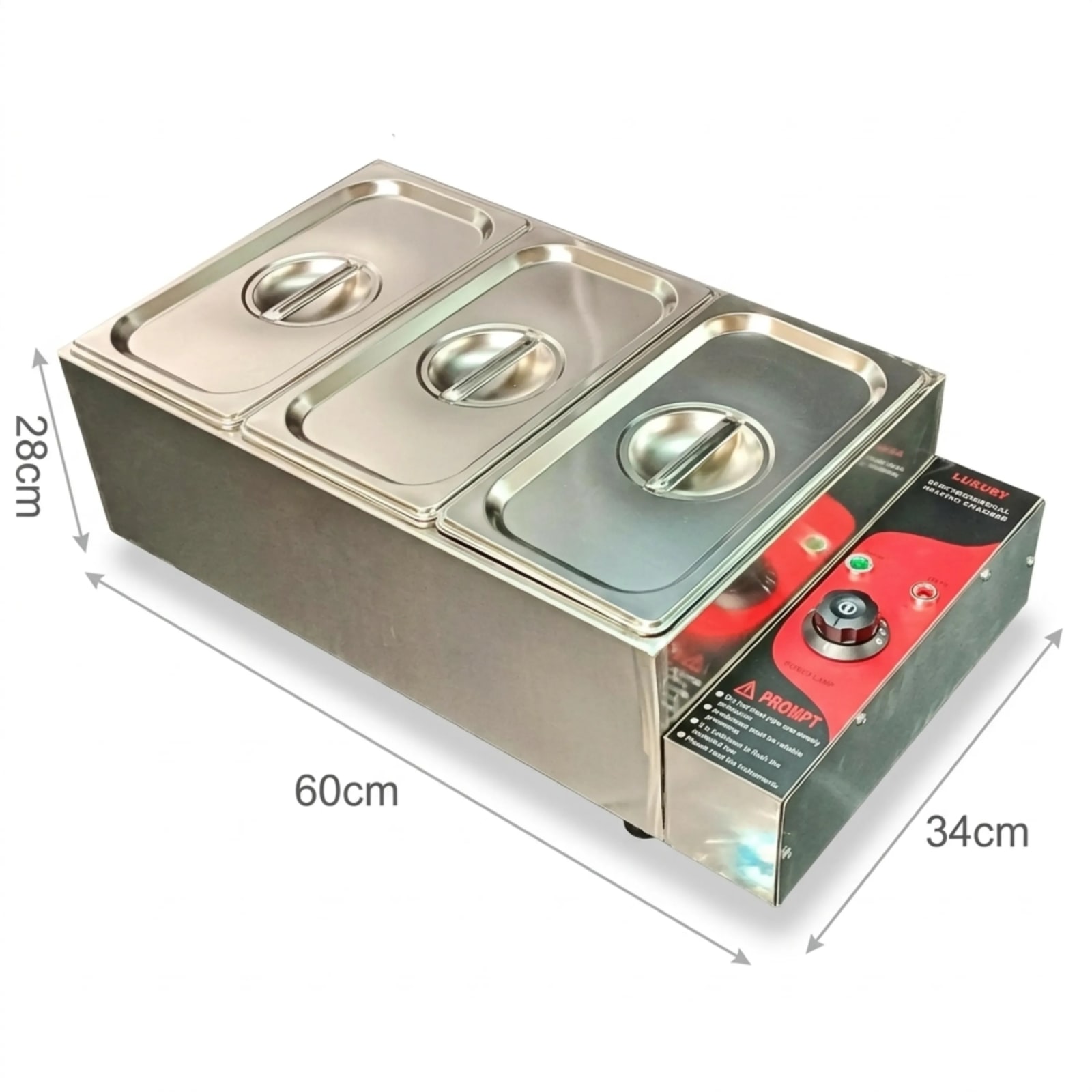 Electric Bain Marie without Glass - 3 Compartments (3 GN Pans of 1/3 150mm ~ 5.5L/Pan) — view 2