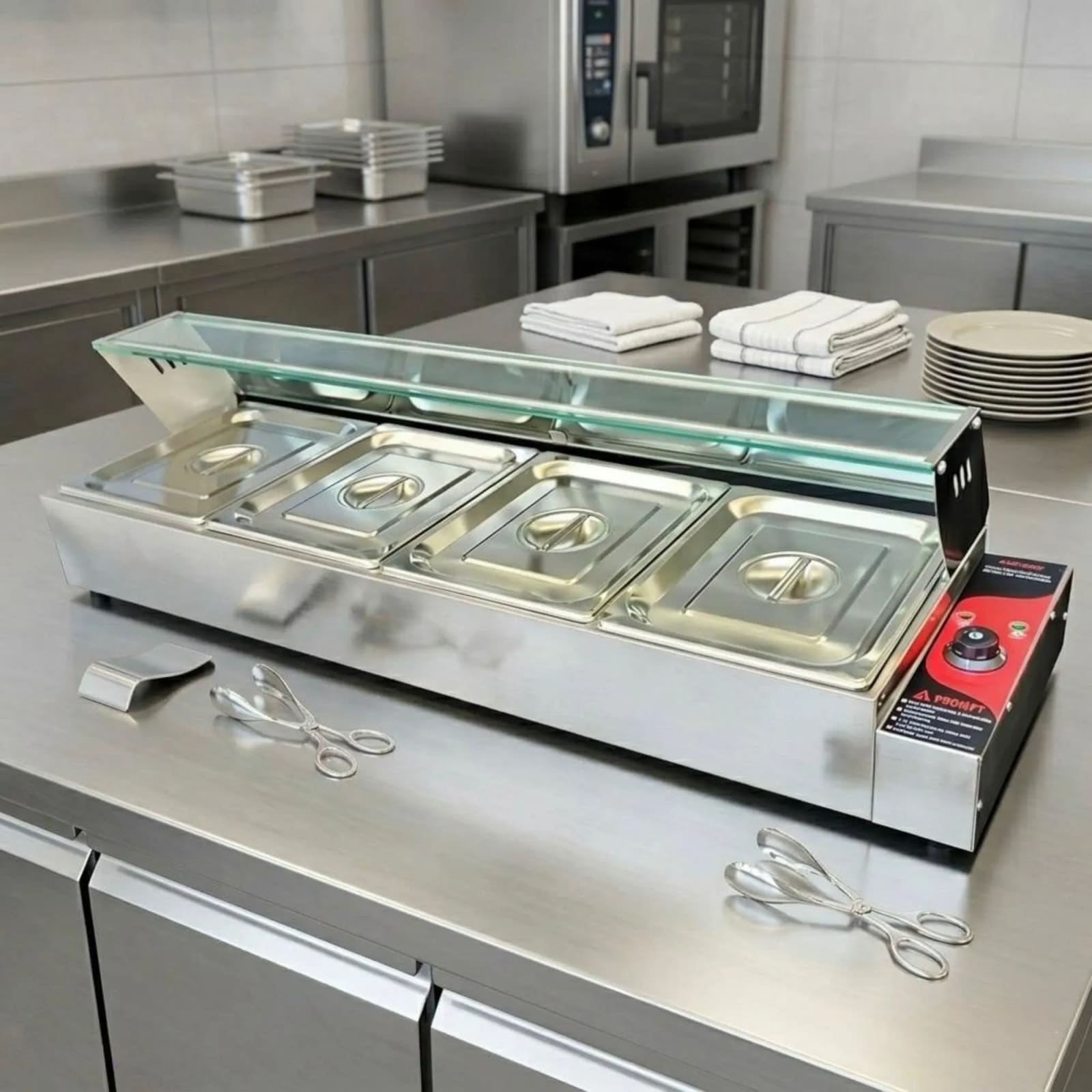 Electric Bain Marie with Glass - 4 Compartments (4 GN Pans of 1/2 100mm ~ 5.5L/Pan) — view 3