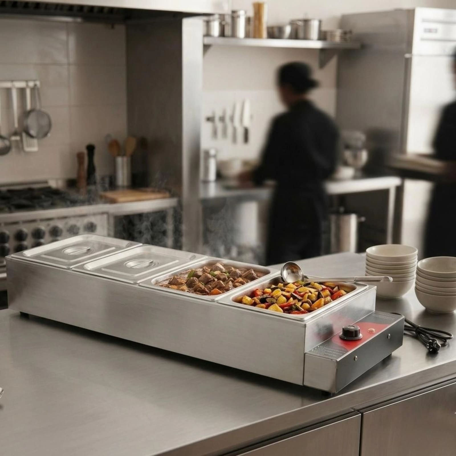 Electric Bain Marie without Glass - 4 Compartments Straight Model (4 GN Pans of 1/2 150mm ~ 8.5L/Pan) — view 2