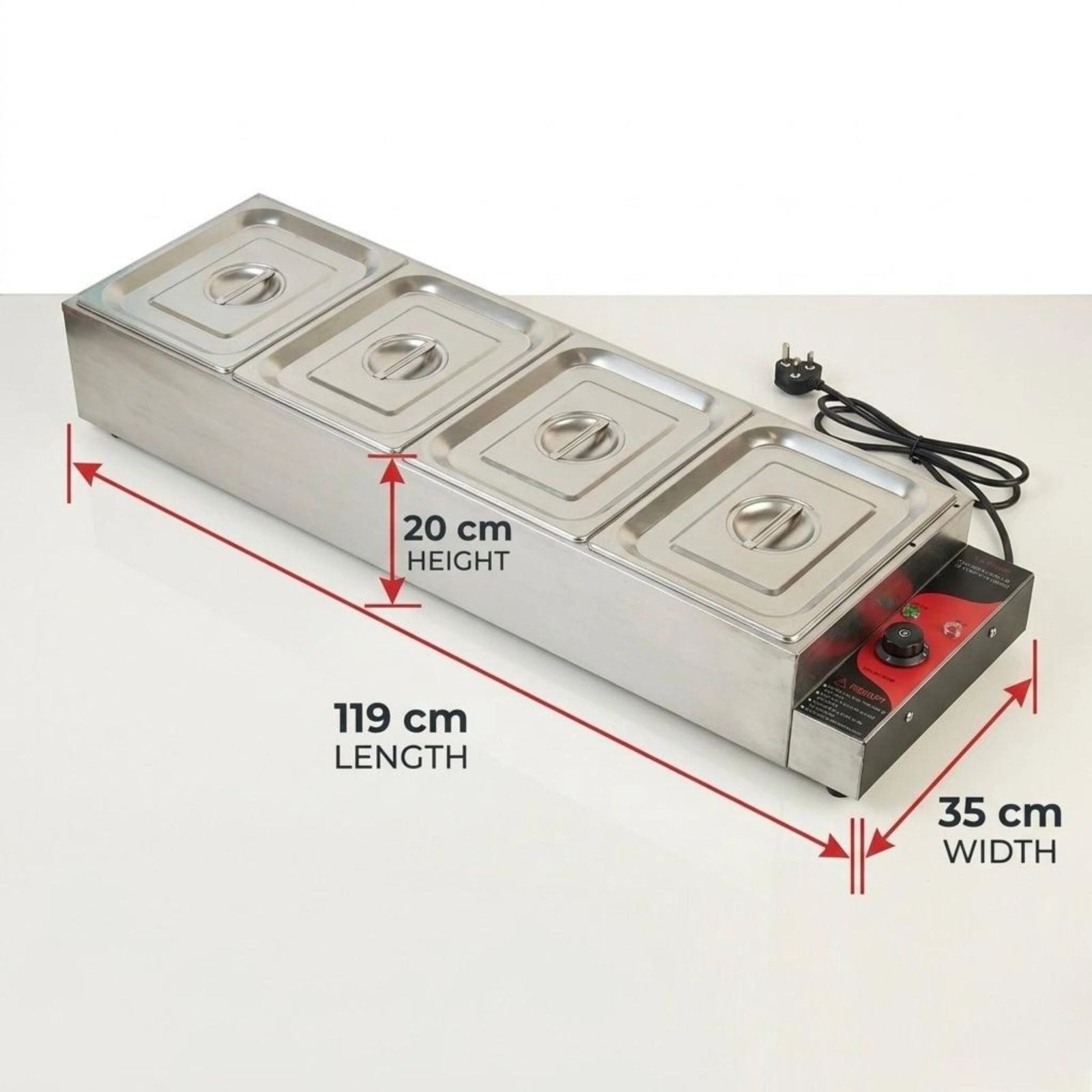 Electric Bain Marie without Glass - 4 Compartments Straight Model (4 GN Pans of 1/2 150mm ~ 8.5L/Pan) — view 3