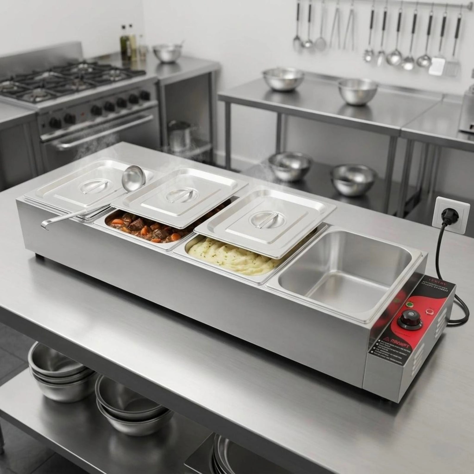 Electric Bain Marie without Glass - 4 Compartments Straight Model (4 GN Pans of 1/2 150mm ~ 8.5L/Pan) — view 5