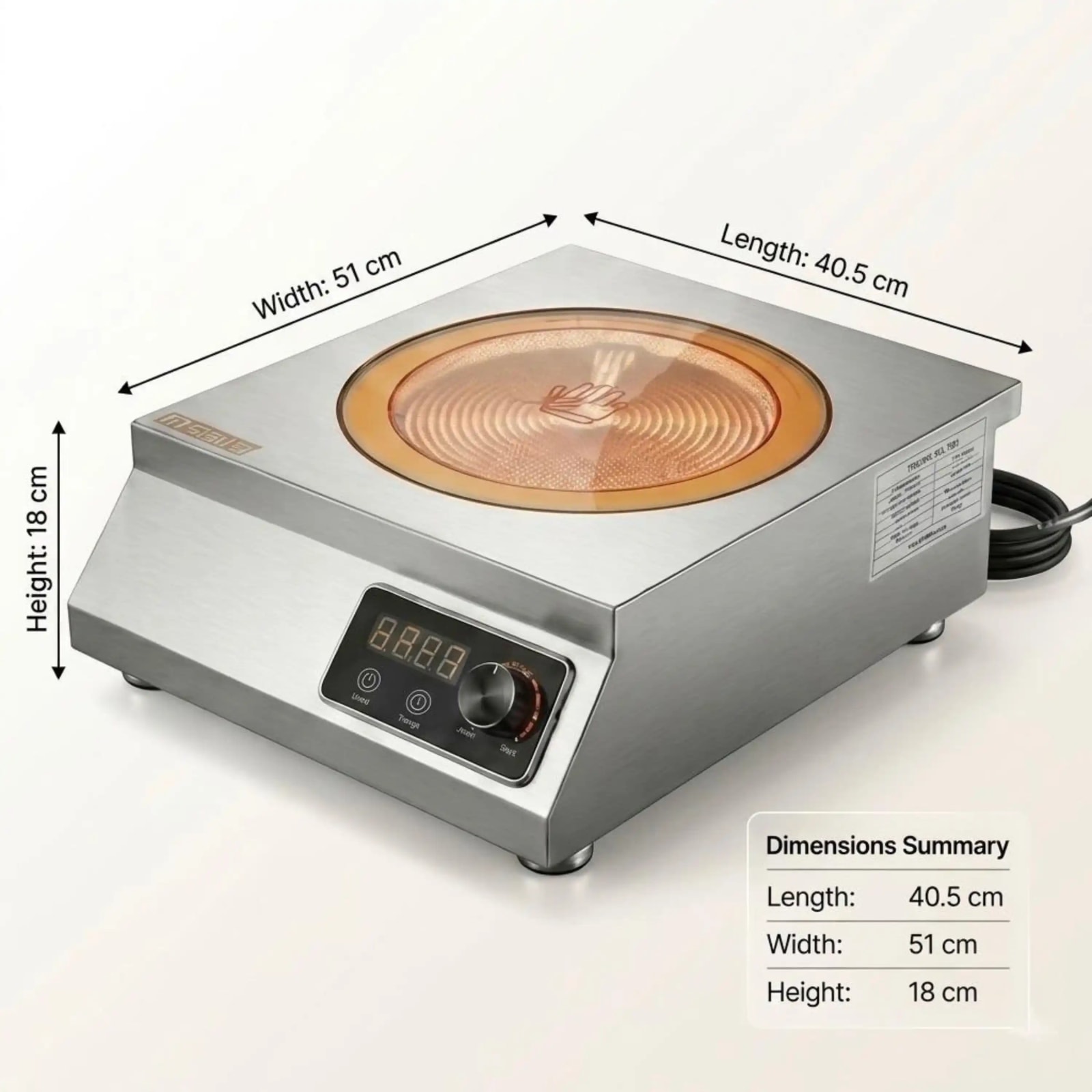 Veratti Electric Infrared Induction - T3PT | 5000W | Square | Ceramic Top | Flat Base | Touchscreen + Knob Model — view 3