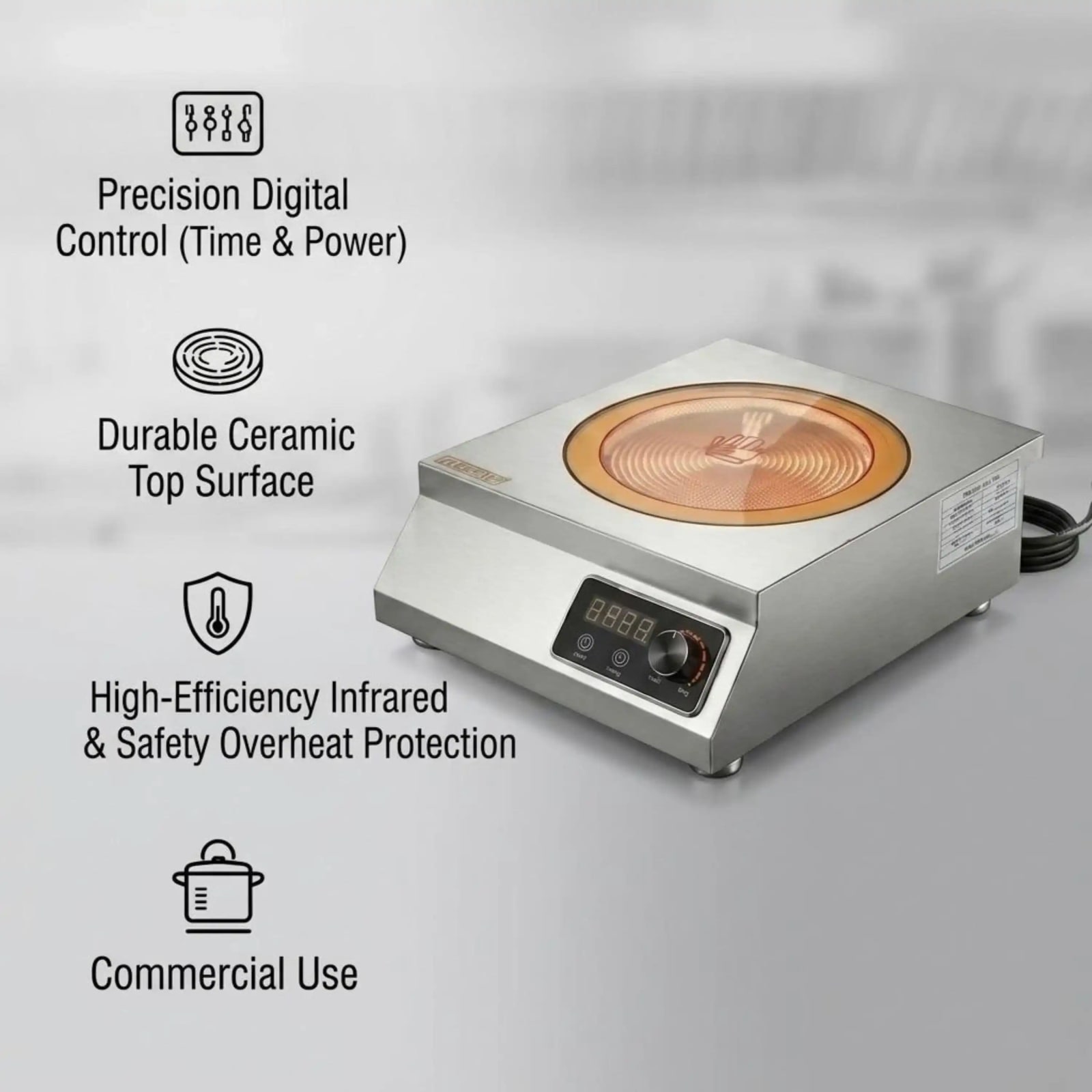 Veratti Electric Infrared Induction - T3PT | 5000W | Square | Ceramic Top | Flat Base | Touchscreen + Knob Model — view 5