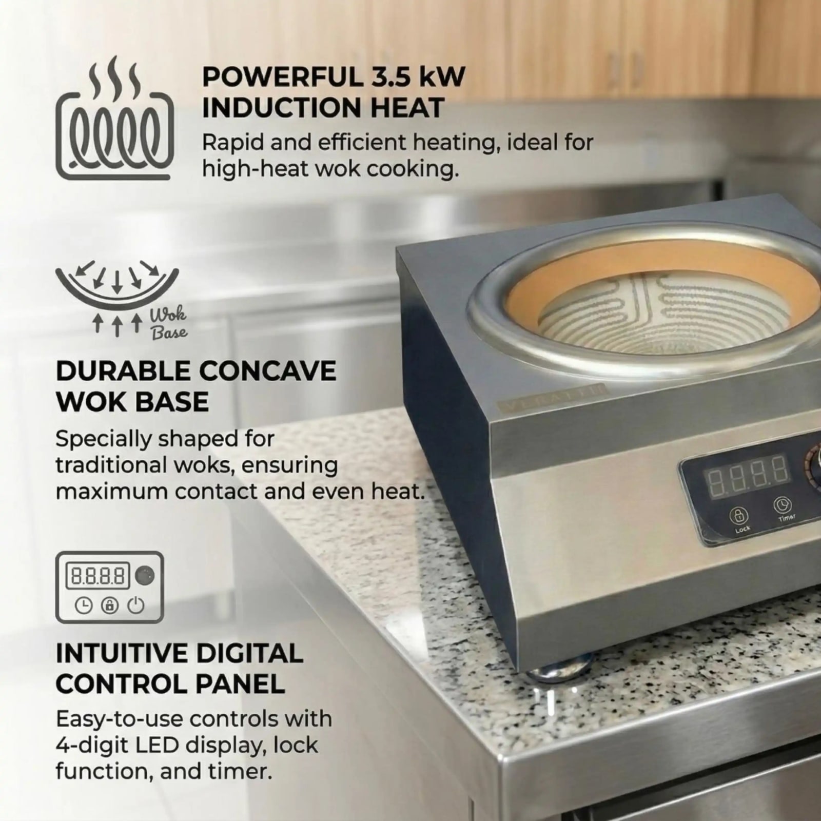 Veratti Electric Infrared Induction - T1OT | 3500W | Square | Ceramic Top | Wok Base | Touchscreen + Knob Model — view 4