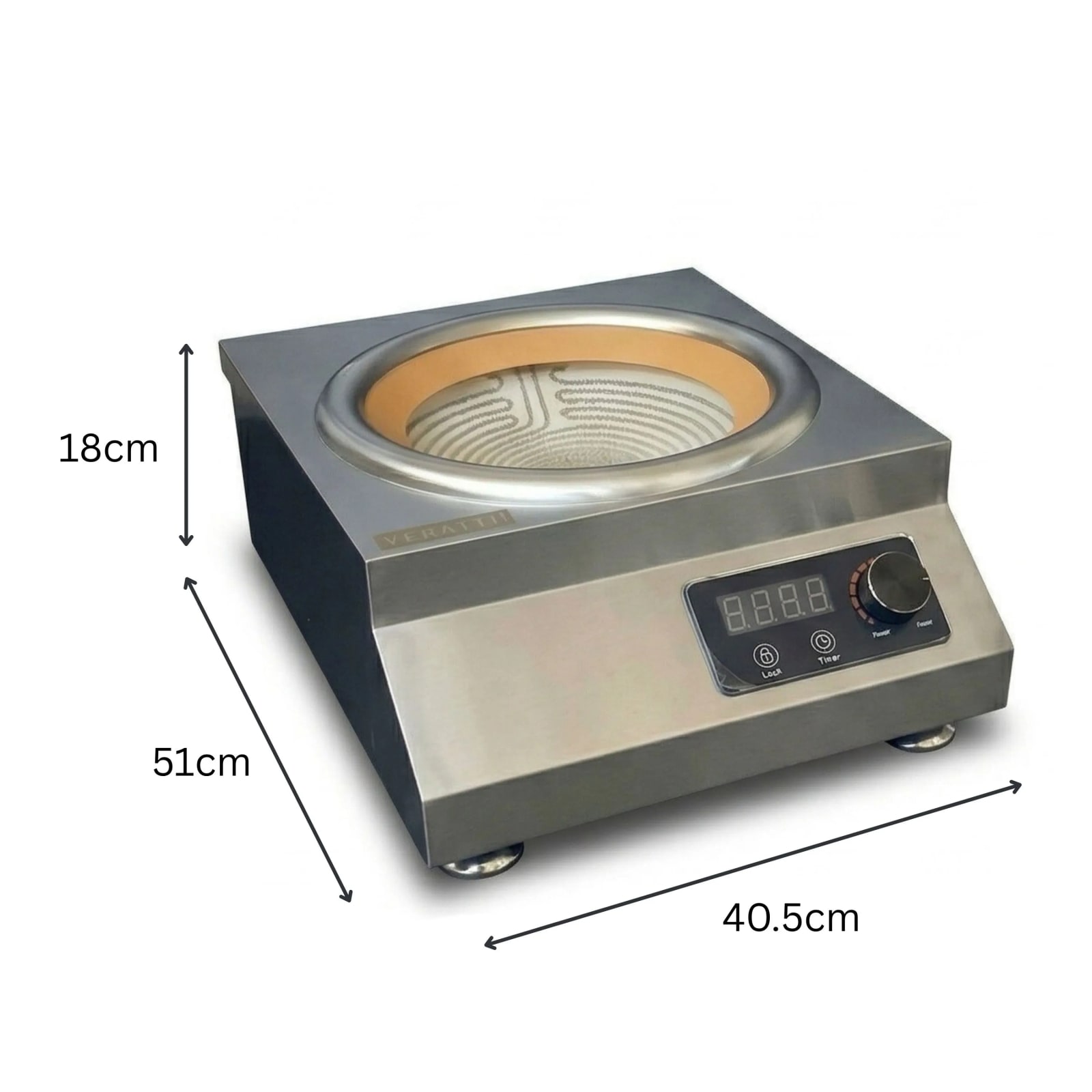 Veratti Electric Infrared Induction - T3OT | 5000W | Square | Ceramic Top | Wok Base | Touchscreen + Knob Model — view 3