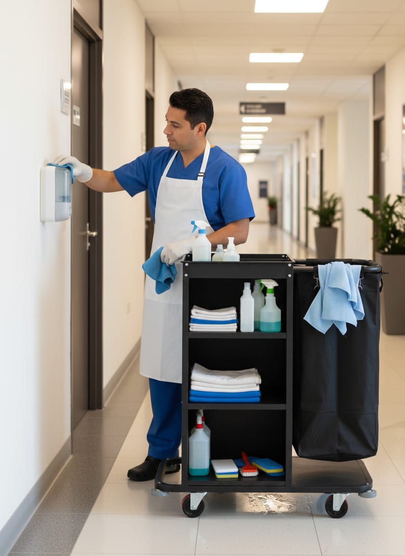 MS Black Housekeeping Trolley - Half Size with One Sided Plain Bag — view 3