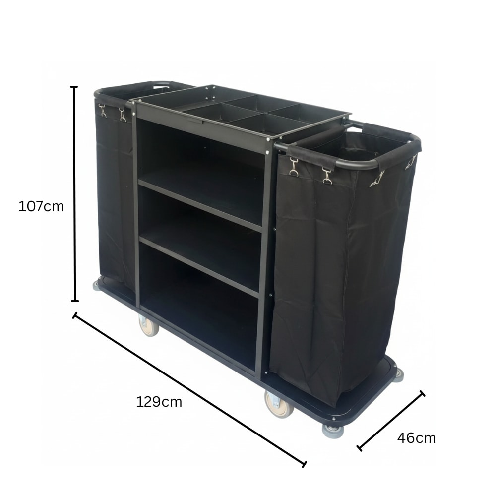 MS Black Housekeeping Trolley - Full Size with Two Sided Plain Bags — view 2