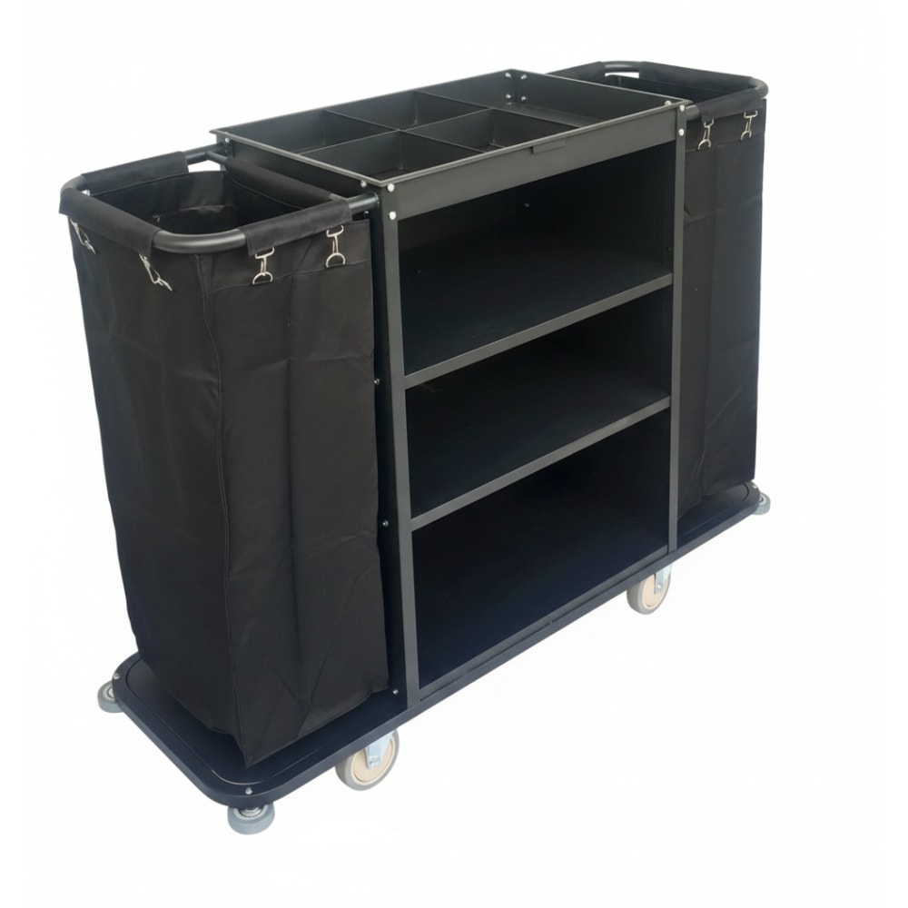 MS Black Housekeeping Trolley - Full Size with Two Sided Plain Bags — view 4