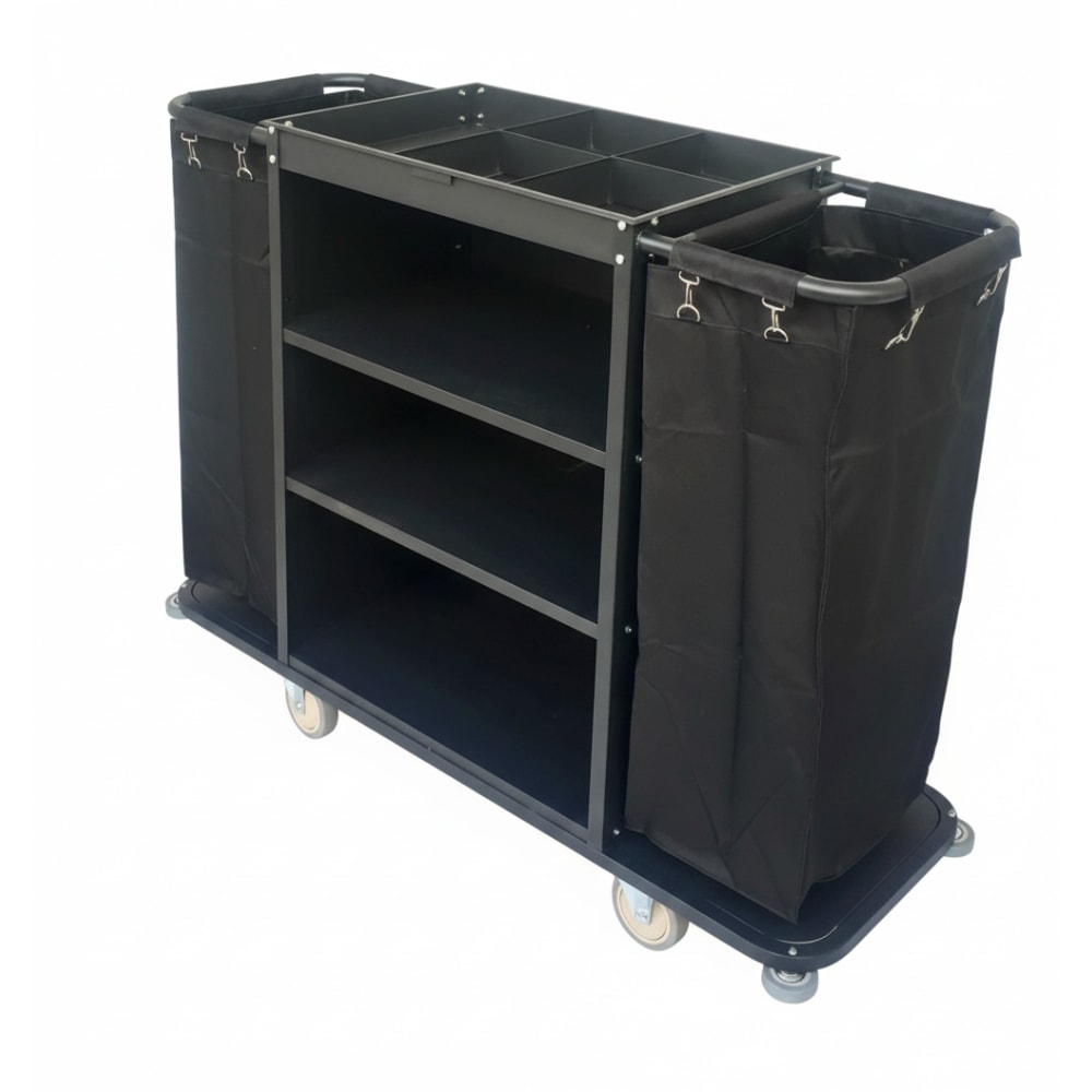 MS Black Housekeeping Trolley - Full Size with Two Sided Plain Bags — view 5