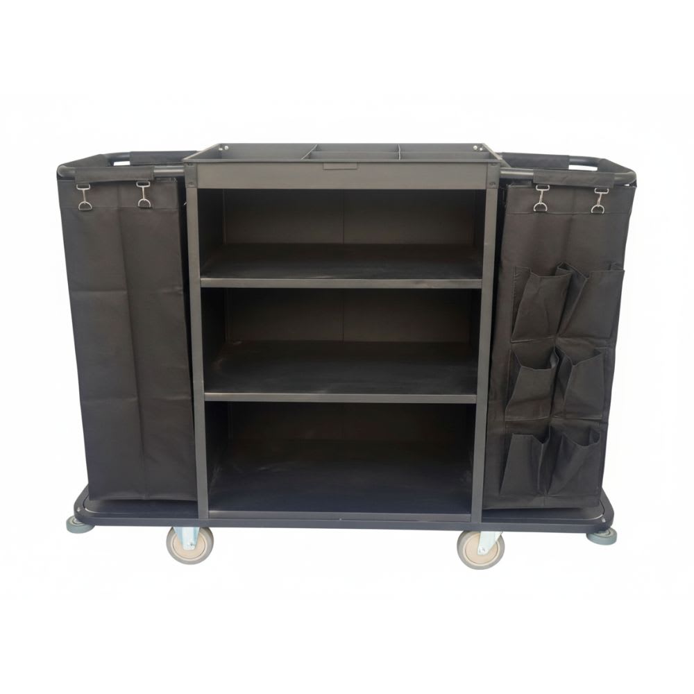 MS Black Housekeeping Trolley - Full Size with Two Sided Bags (1 Side Plain + 1 Side with Pockets)
